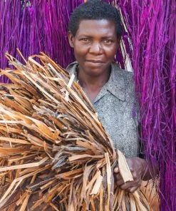 UGANDA Peach Fringed Raffia Drink Coasters, Set Of 4 HOME