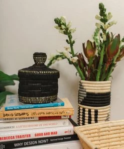 UGANDA Opal Gray Geo Raffia Vase