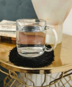 UGANDA HOME Black Fringed Raffia Coasters