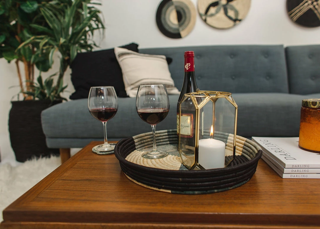 UGANDA Opal Gray Color Blocked Raffia Tray HOME 6 UGANDA Opal Gray Color Blocked Raffia Tray HOME