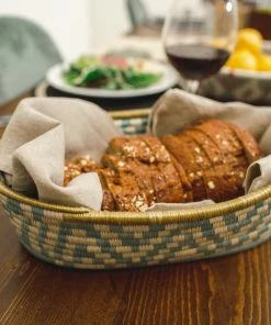 RWANDA Silver Blue + Ficelle Oval Basket