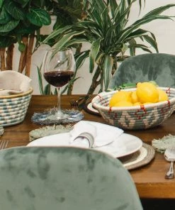 RWANDA Silver Blue + Ficelle Oval Basket