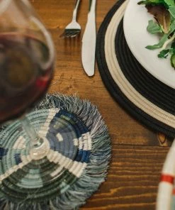 RWANDA HOME Silver Blue Matisse Fringed Coasters