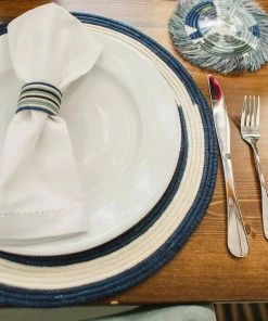 RWANDA HOME Silver Blue Matisse Fringed Coasters