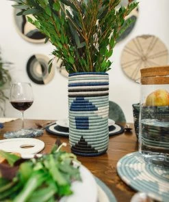 RWANDA Silver Blue Abstract Vase