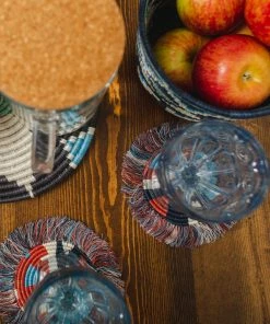 RWANDA Blue Night + Ginger Matisse Fringed Coasters