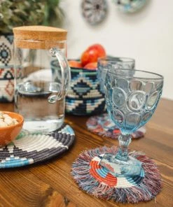 RWANDA Blue Night + Ginger Matisse Fringed Coasters