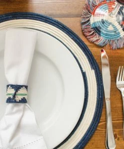 RWANDA Blue Night + Ginger Matisse Fringed Coasters