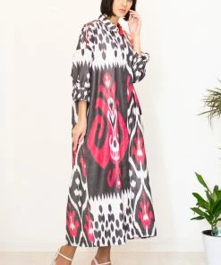 UZBEKISTAN Maxi Ikat Combo Shirt Dress CLOTHING