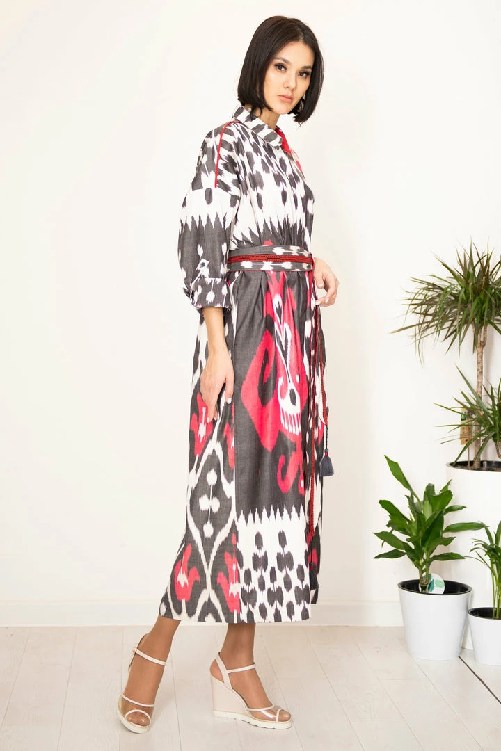UZBEKISTAN Maxi Ikat Combo Shirt Dress CLOTHING 5 UZBEKISTAN Maxi Ikat Combo Shirt Dress CLOTHING