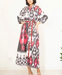UZBEKISTAN Maxi Ikat Combo Shirt Dress CLOTHING 9 UZBEKISTAN Maxi Ikat Combo Shirt Dress CLOTHING