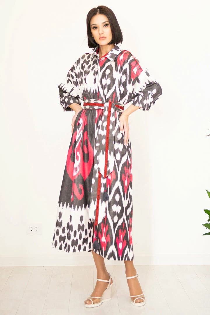 UZBEKISTAN Maxi Ikat Combo Shirt Dress CLOTHING 6 UZBEKISTAN Maxi Ikat Combo Shirt Dress CLOTHING