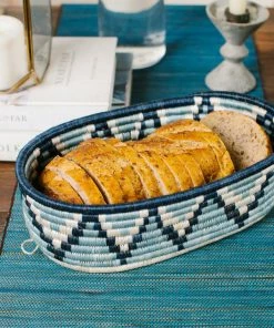 RWANDA HOME Silver Blue Oval Basket I