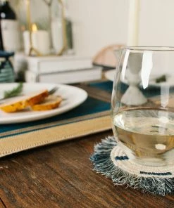 RWANDA Silver Blue + Black Fringed Coasters HOME