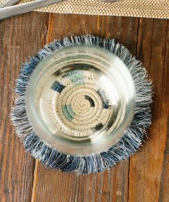 RWANDA Silver Blue + Black Fringed Coasters HOME