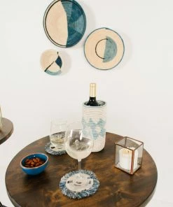 RWANDA Silver Blue + Black Fringed Coasters HOME