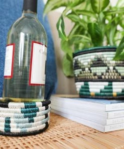 RWANDA Silver Blue Biko Wine Bottle Coaster HOME