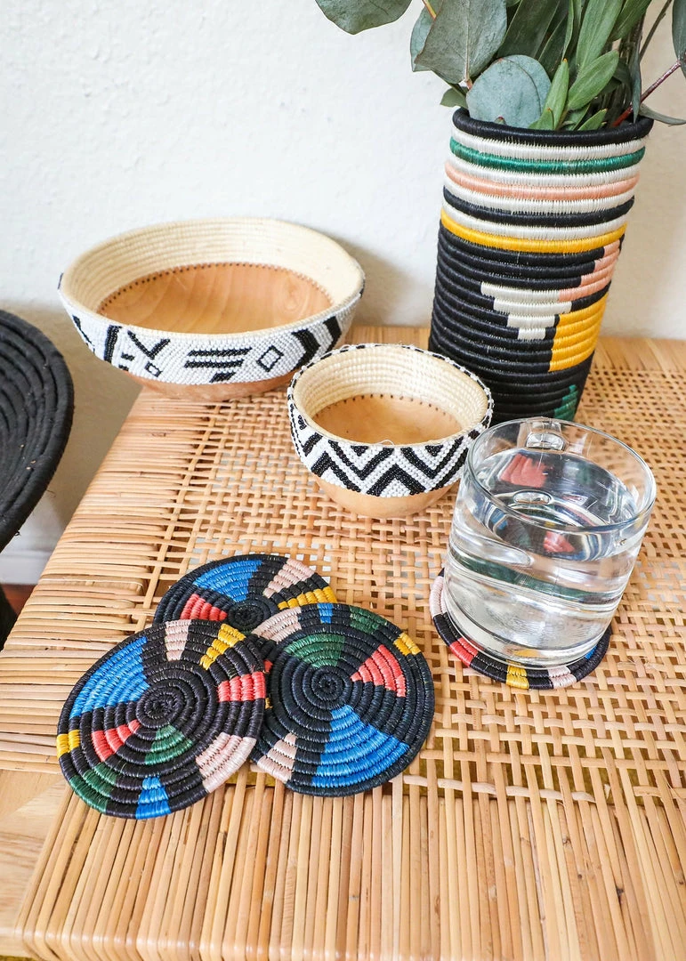 RWANDA Black + Neon Mosaic Coasters 5 RWANDA Black + Neon Mosaic Coasters