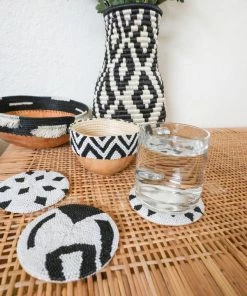 RWANDA HOME Black Beaded Atelier Coaster, Set Of 4