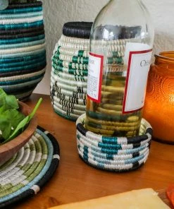 RWANDA Silver Blue Biko Wine Bottle Coaster HOME