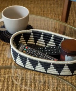 RWANDA Black + White Tofali Oval Basket HOME