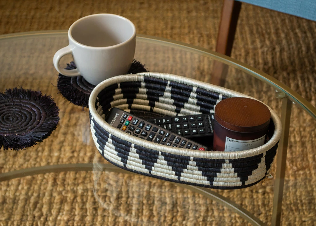 RWANDA Black + White Tofali Oval Basket HOME 4 RWANDA Black + White Tofali Oval Basket HOME