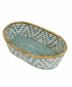 RWANDA Silver Blue + Ficelle Oval Basket