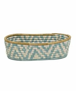 RWANDA Silver Blue + Ficelle Oval Basket