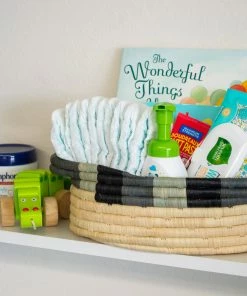 UGANDA HOME Opal Gray Color Blocked Bread Basket With Handles