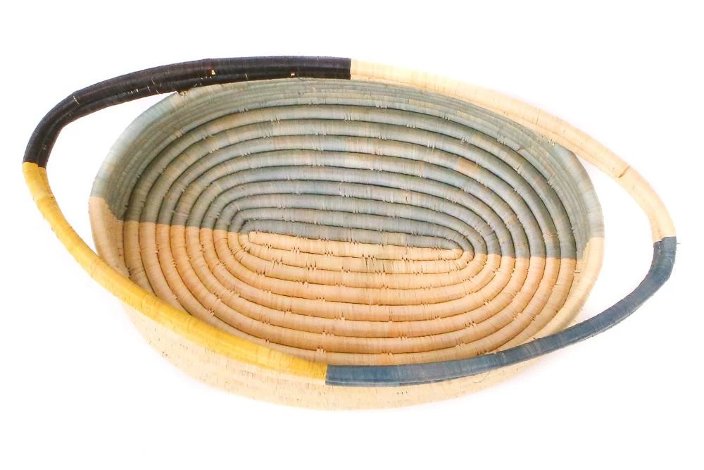 UGANDA HOME Opal Gray + Mustard Oval Basket 4 UGANDA HOME Opal Gray + Mustard Oval Basket
