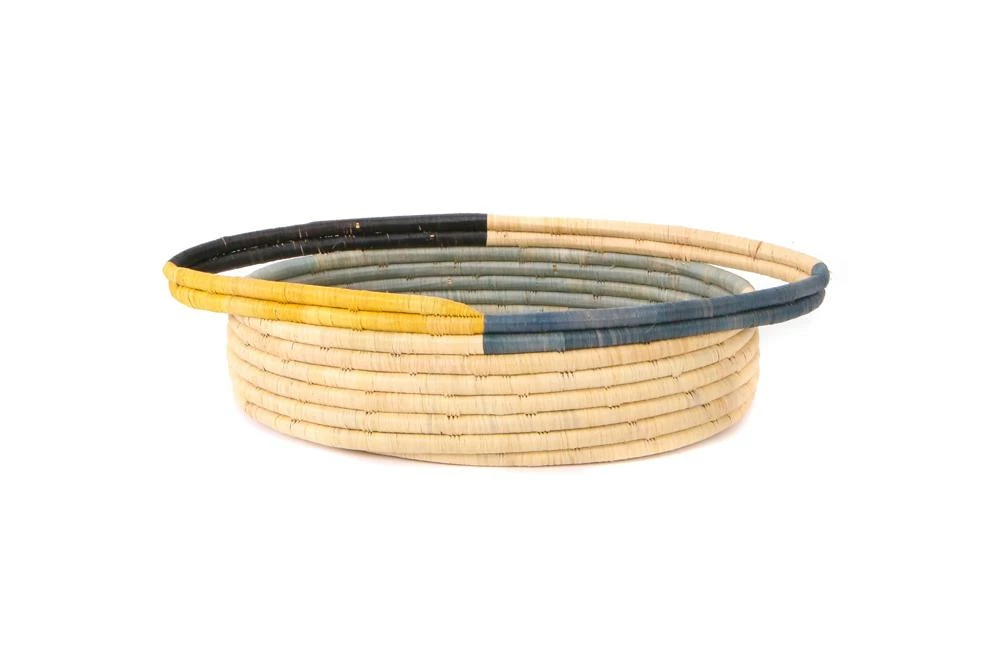 UGANDA HOME Opal Gray + Mustard Oval Basket 3 UGANDA HOME Opal Gray + Mustard Oval Basket