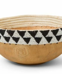 RWANDA Black + White Beaded Wooden Bowl II