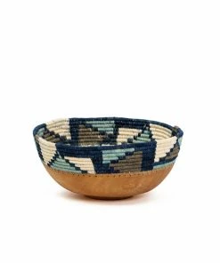 RWANDA Silver Blue Mosaic Wooden Bowl HOME
