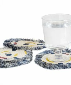 RWANDA Fringed Blue Night Festival Geo Coasters, Set Of 4 HOME