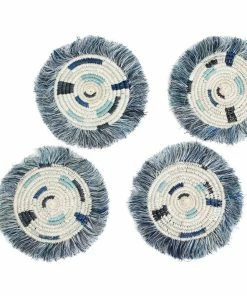 RWANDA Silver Blue + Black Fringed Coasters HOME