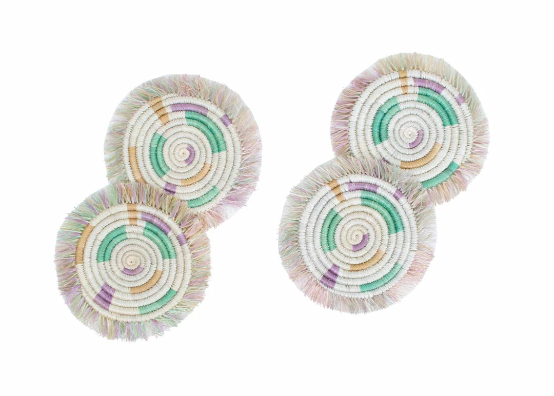 RWANDA Dusty Rose Fringed Coasters 3 RWANDA Dusty Rose Fringed Coasters