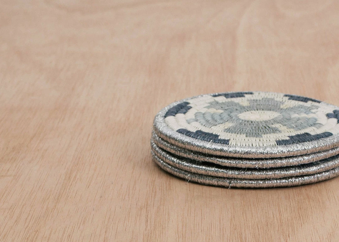 RWANDA Metallic Gray Hope Coasters, Set Of 4 4 RWANDA Metallic Gray Hope Coasters, Set Of 4