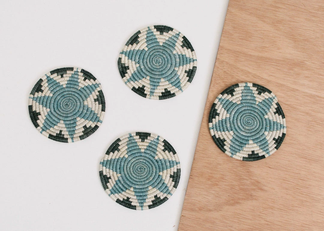 RWANDA Silver Blue Hope Coasters HOME 6 RWANDA Silver Blue Hope Coasters HOME