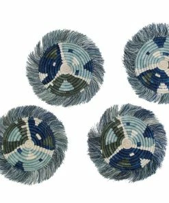 RWANDA HOME Silver Blue Matisse Fringed Coasters