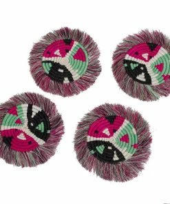 RWANDA Vivid Viola Matisse Fringed Coasters, Set Of 4