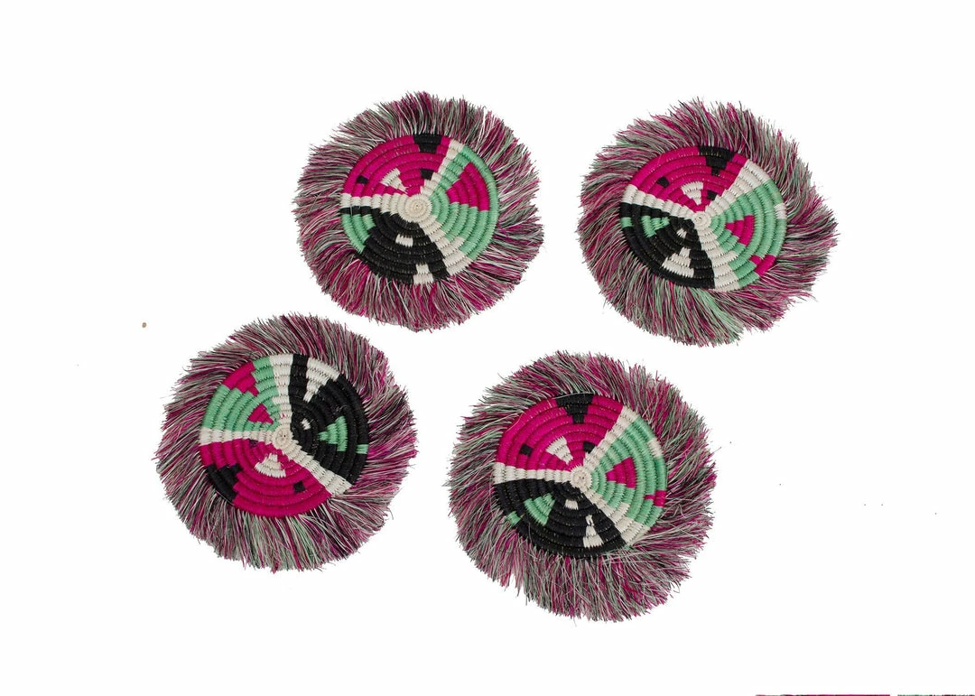 RWANDA Vivid Viola Matisse Fringed Coasters, Set Of 4 3 RWANDA Vivid Viola Matisse Fringed Coasters, Set Of 4