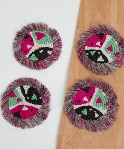 RWANDA Vivid Viola Matisse Fringed Coasters, Set Of 4 9 RWANDA Vivid Viola Matisse Fringed Coasters, Set Of 4