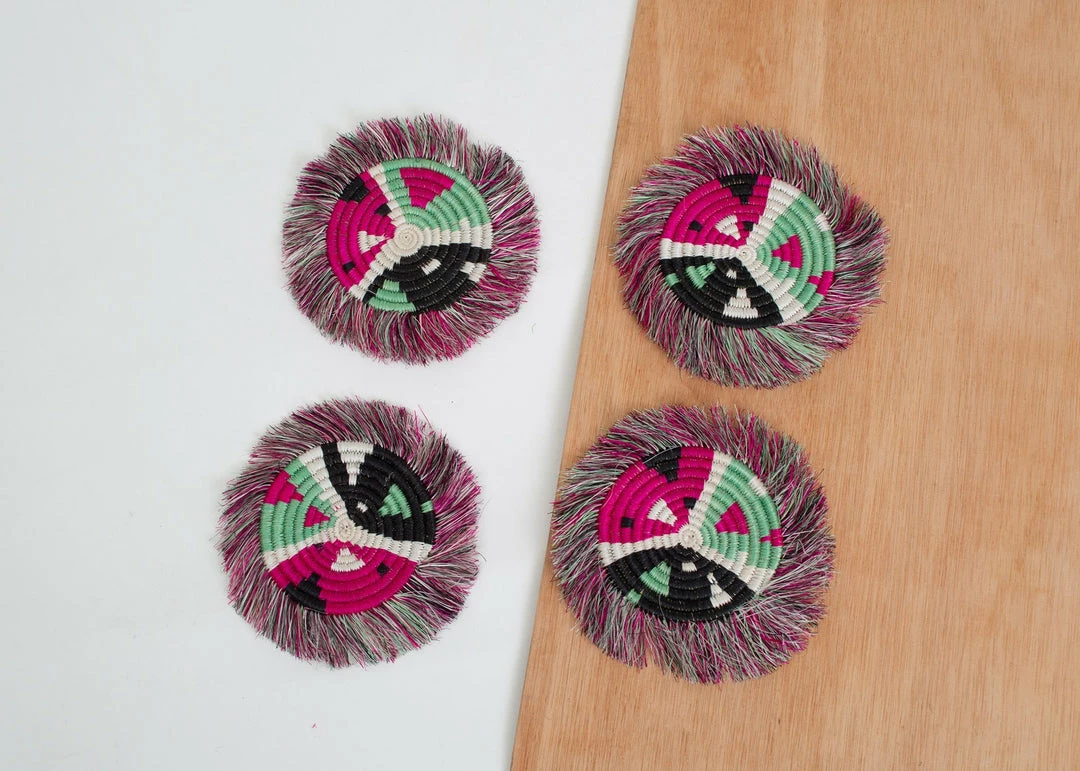 RWANDA Vivid Viola Matisse Fringed Coasters, Set Of 4 5 RWANDA Vivid Viola Matisse Fringed Coasters, Set Of 4