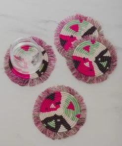 RWANDA Vivid Viola Matisse Fringed Coasters, Set Of 4 10 RWANDA Vivid Viola Matisse Fringed Coasters, Set Of 4