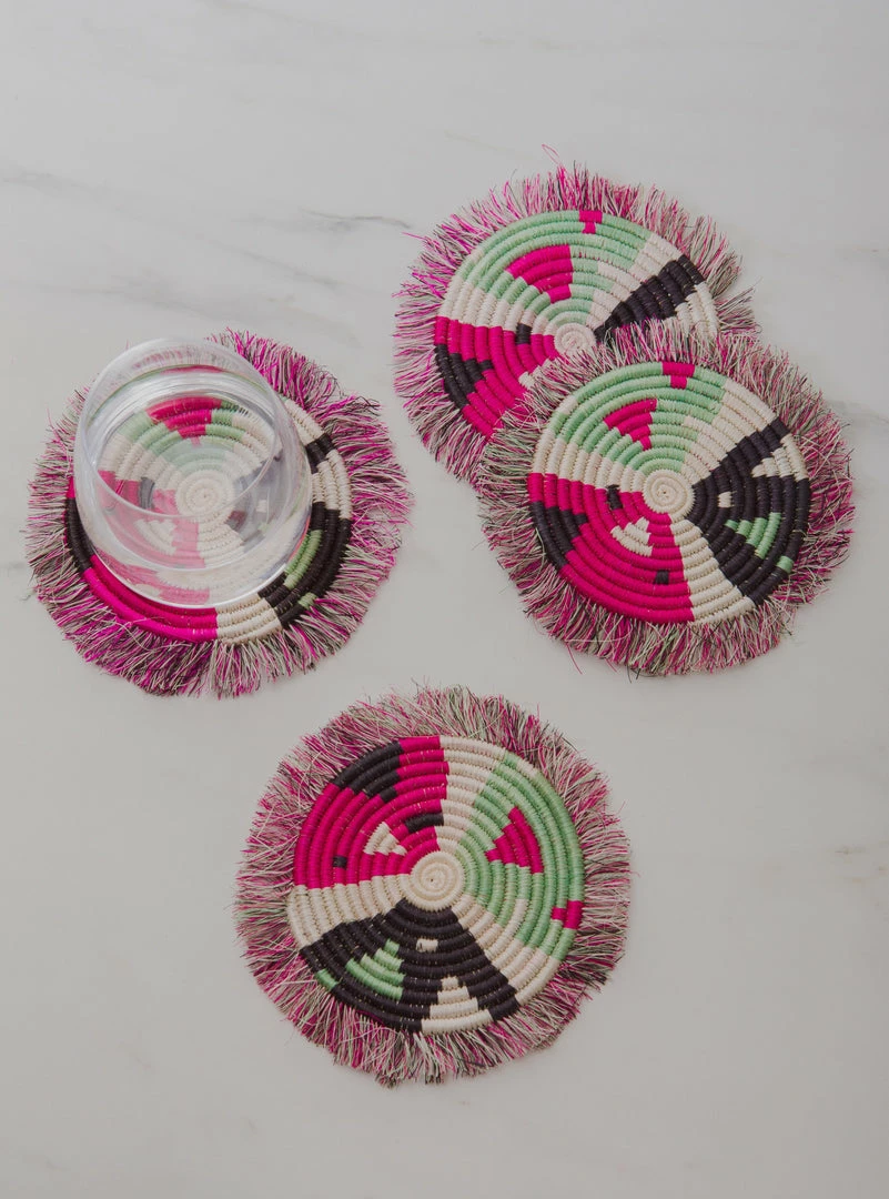 RWANDA Vivid Viola Matisse Fringed Coasters, Set Of 4 6 RWANDA Vivid Viola Matisse Fringed Coasters, Set Of 4