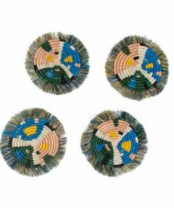 RWANDA HOME Dusty Peach + Fir Matisse Fringed Coasters