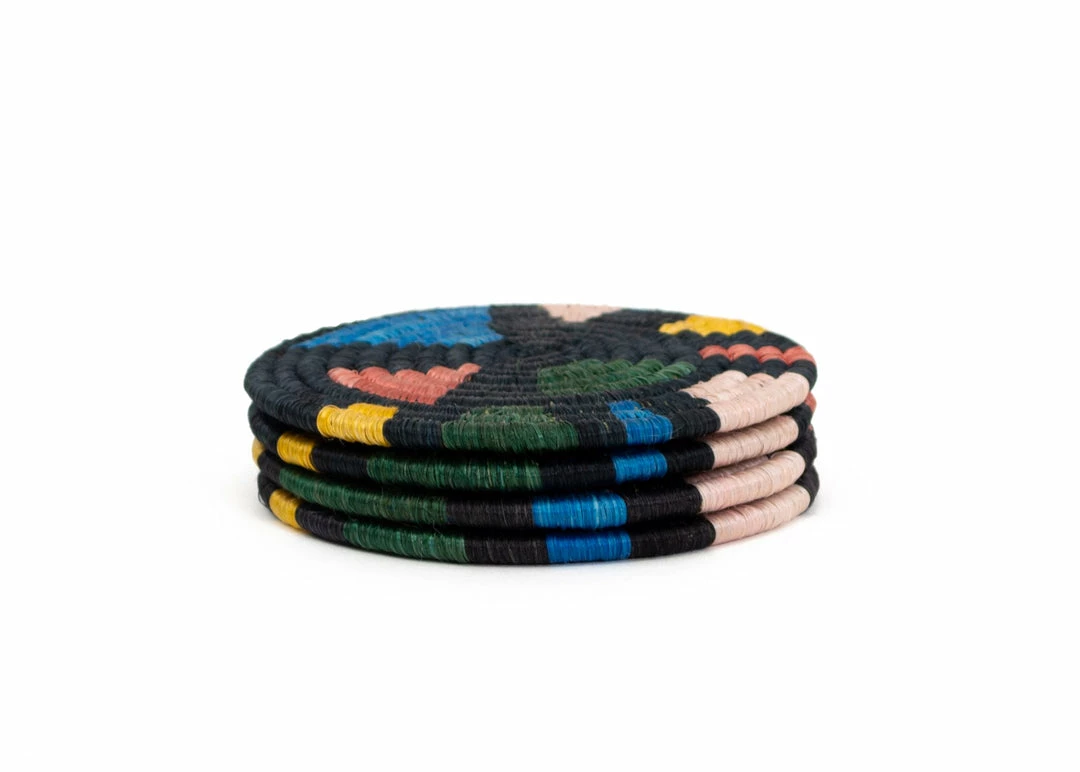 RWANDA Black + Neon Mosaic Coasters 4 RWANDA Black + Neon Mosaic Coasters