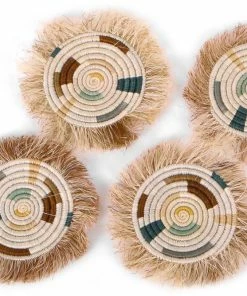 RWANDA Soothing Sands Fringed Coasters, Set Of 4