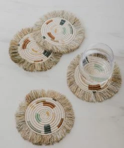 RWANDA Soothing Sands Fringed Coasters, Set Of 4