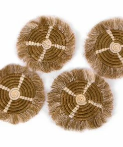 RWANDA HOME Sand Geo Fringed Coasters